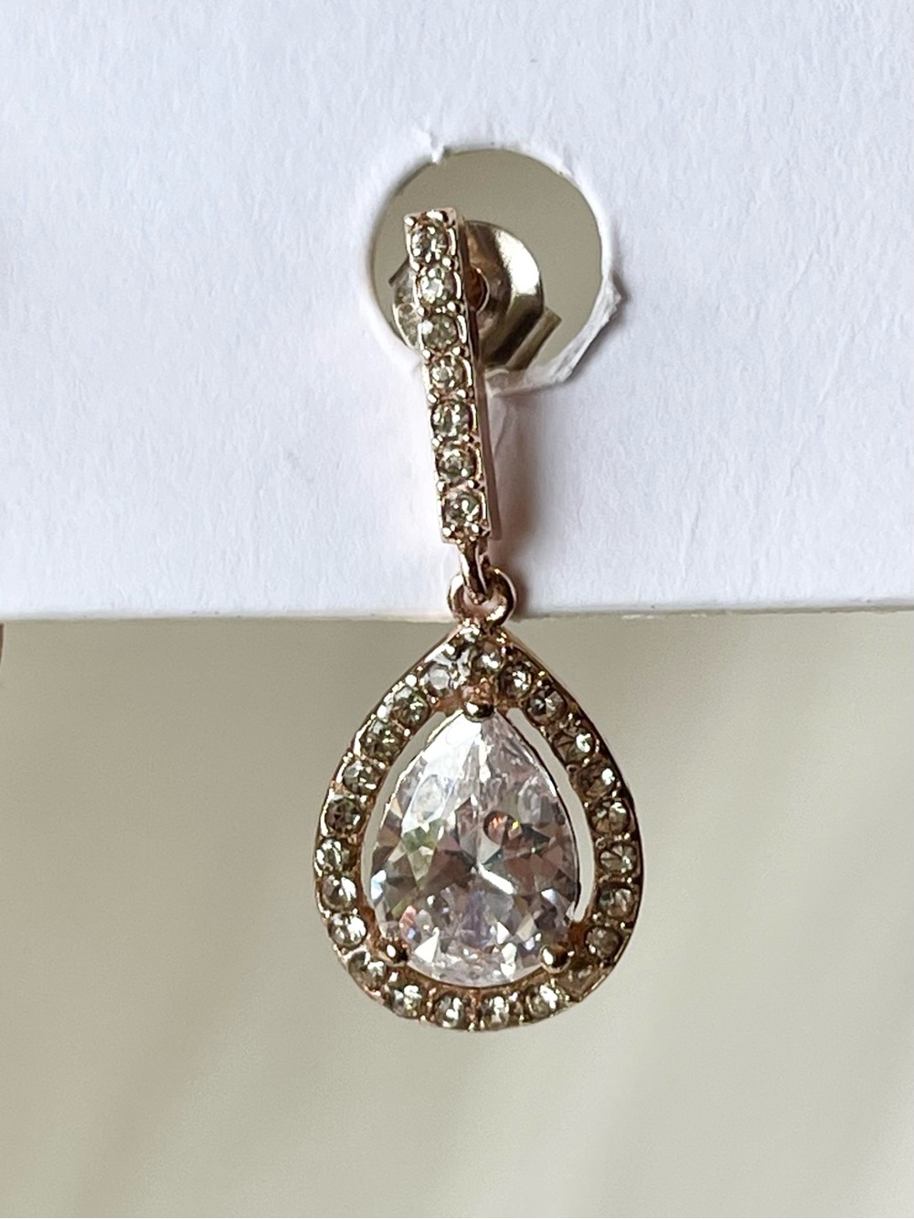 David's Bridal Rose Gold Tone Teardrop Dangle Earrings with CZ Crystals